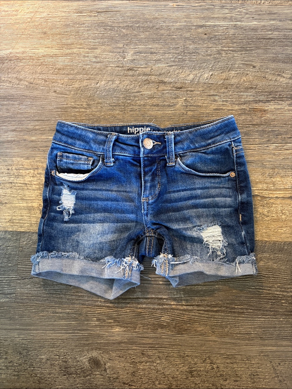 hippie Rose Girls' Dark Blue Distressed Denim Shorts